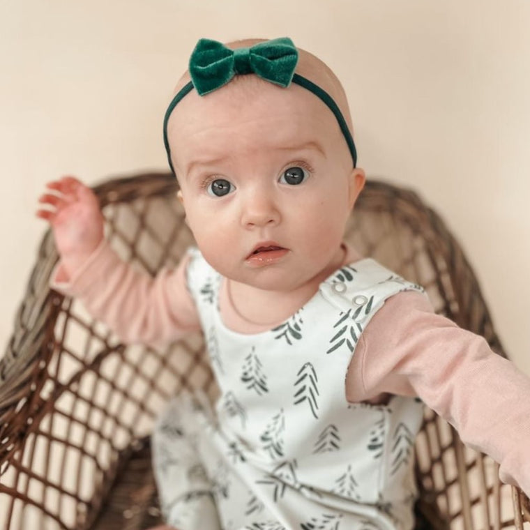 Velvet Baby Bow Headband Set / Pink and Green