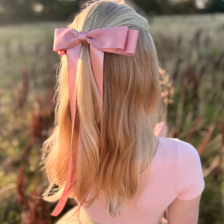 MAXI FLEUR Satin Bow Barrette/ ROSE PINK