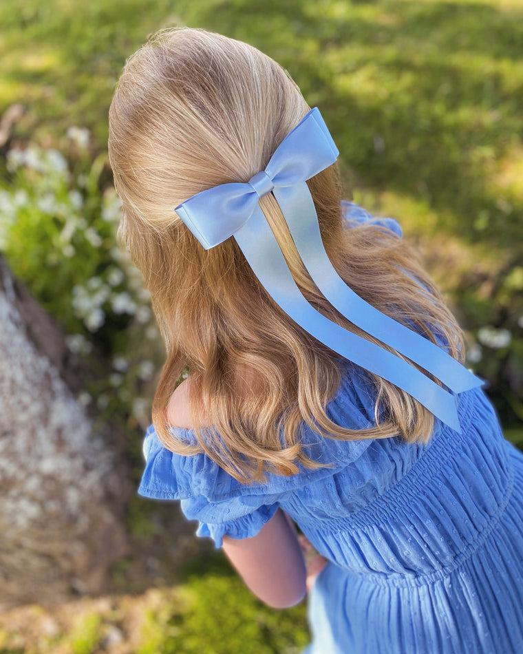 FLEUR Satin Bow Barrette/ CORNFLOWER BLUE