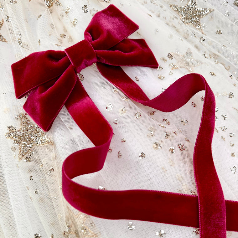 FABLE Maxi Velvet Bow Barrette/ RUBY RED