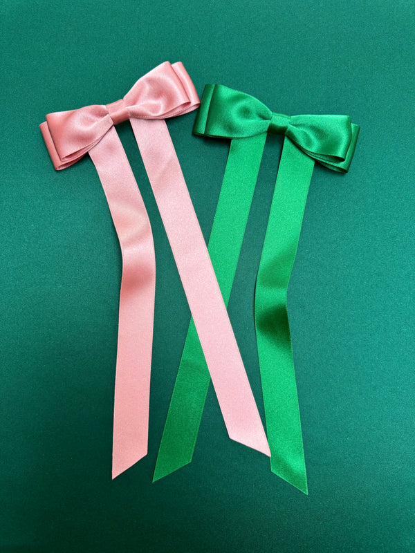 FLEUR Satin Bow Barrette/ ROSE PINK