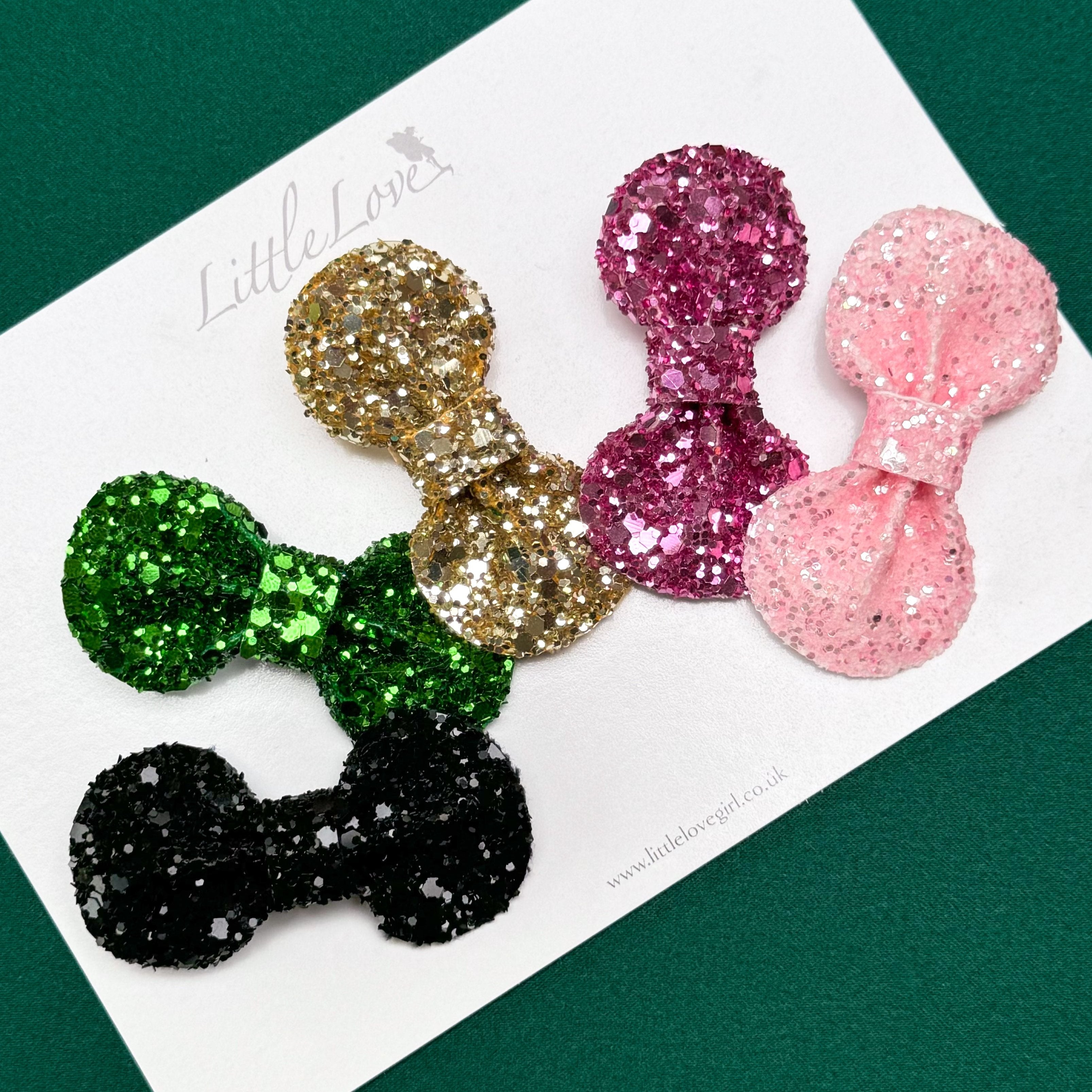 'Wicked' inspired glitter bow hair clip set, Elphaba inspired hair accessory,  wicked witch off the west, wicked movie, wicked merchandise, glitter bows wicked, Elphaba, Cynthia Erivo, wicked musical, wicked the movie, wicked bows, glitter bow, mini glitter bow, Wizard of oz, Wicked inspired, wicked costumes