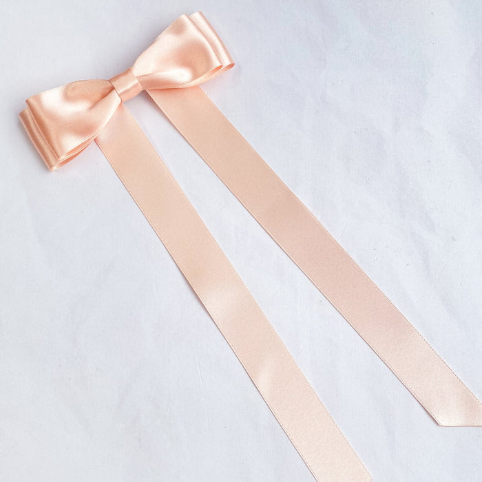 Satin Bow Barrette in Peach Blush, for flower girls and weddings, Oversize satin hair bow, peach satin hair bow, silk satin hair bow uk, peach bow for flower girl, flower girl bow satin, large silk bow uk, peach satin bow, barrette, hair bow for flower girl, flower girl peach hair bow