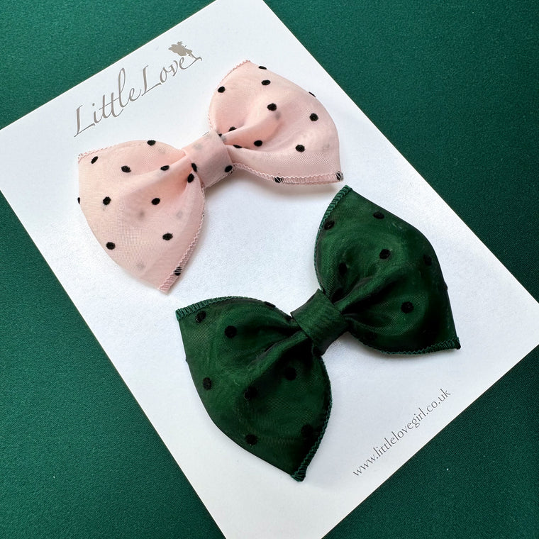 BEWITCHED Spot Organza Bow Set/ Emerald & Blush