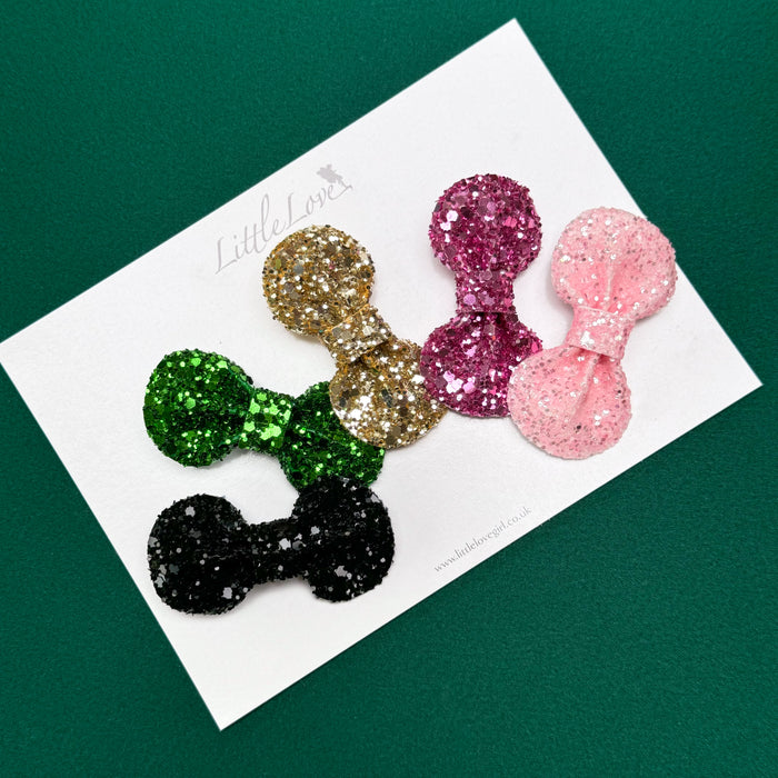 'Wicked' inspired glitter bow hair clip set, Elphaba inspired hair accessory,  wicked witch off the west, wicked movie, wicked merchandise, glitter bows wicked, Elphaba, Cynthia Erivo, wicked musical, wicked the movie, wicked bows, glitter bow, mini glitter bow, Wizard of oz, Wicked inspired, wicked costumes
