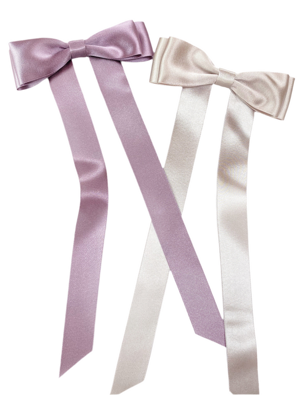 FLEUR Satin Bow Barrette/ SILVER PEARL
