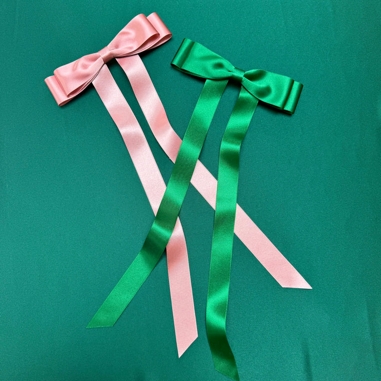 MAXI FLEUR Satin Bow Barrette/ EMERALD GREEN