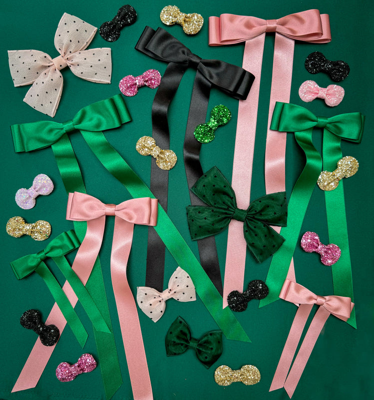 Little Love Emerald Green Bow With black polka dots, black spot bow, emerald green hair bow, wicked hair bow, wicked hair accessories, Elphaba Bow, Wicked accessory, Wicked movie merch, Green Hair Bow, Dark Green bow for girls, Hair bow in emerald green, little girls hair bows, UK Bow Shop, Hair bows to buy