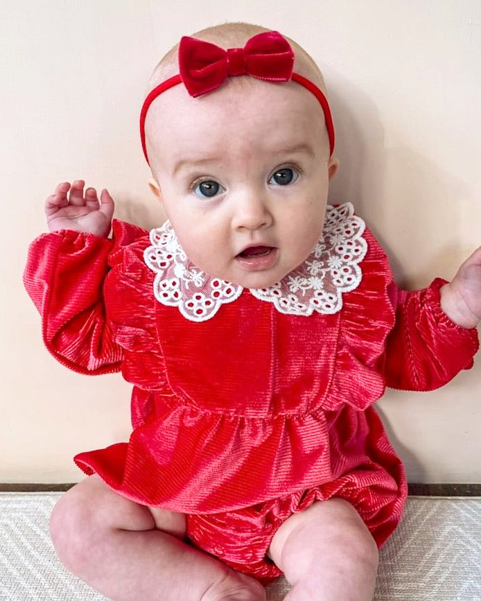 Velvet Baby Bow Set / ROSE