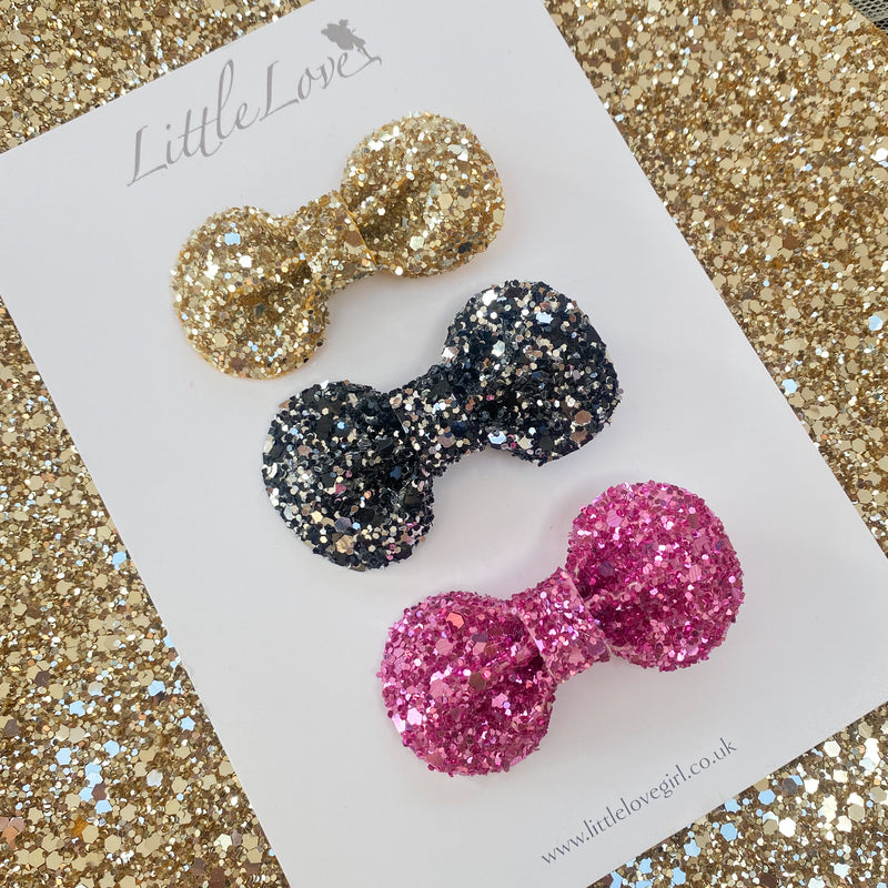 Mini Glitter Bow Hair Clip Set / DISCO