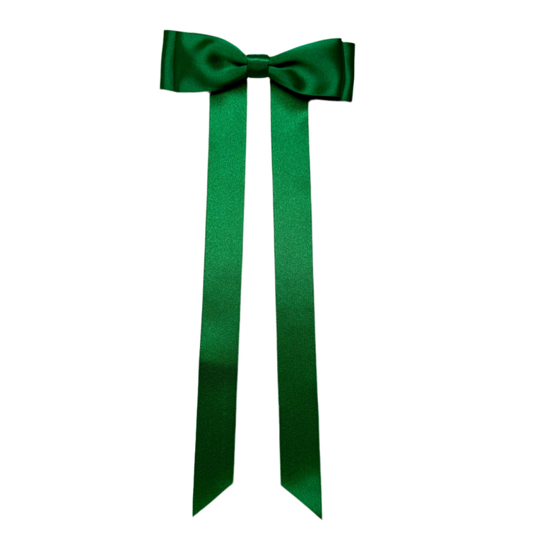 FLEUR Satin Bow Barrette/ EMERALD GREEN