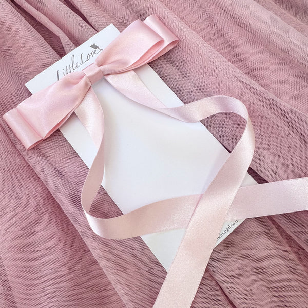 MAXI FLEUR Satin Bow Barrette/ Blossom Pink