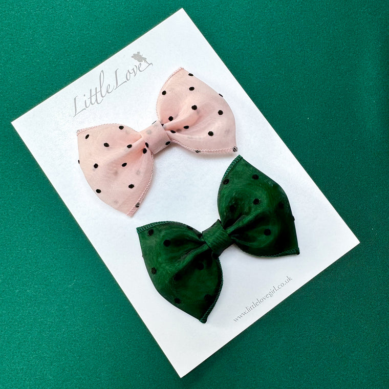 BEWITCHED Spot Organza Bow Set/ Emerald & Blush