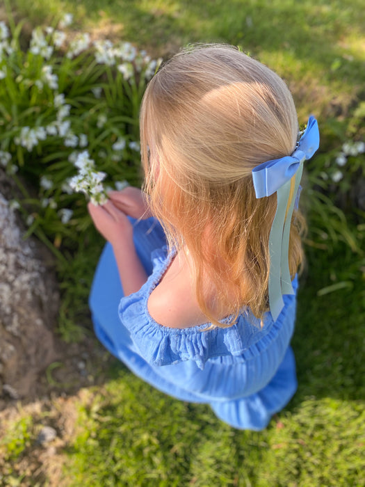 FLEUR Satin Bow Barrette/ CORNFLOWER BLUE