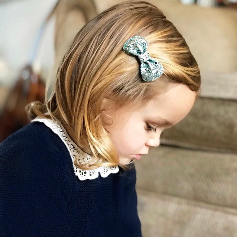 Mini Glitter Bow Hair Clip Set/ FESTIVE