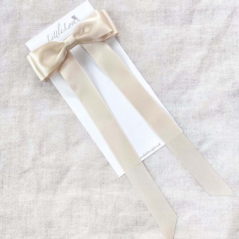 FLEUR Satin Bow Barrette/ OYSTER