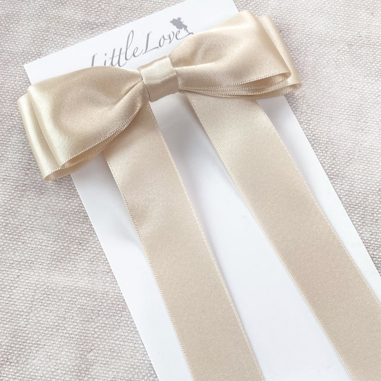 FLEUR Satin Bow Barrette/ OYSTER
