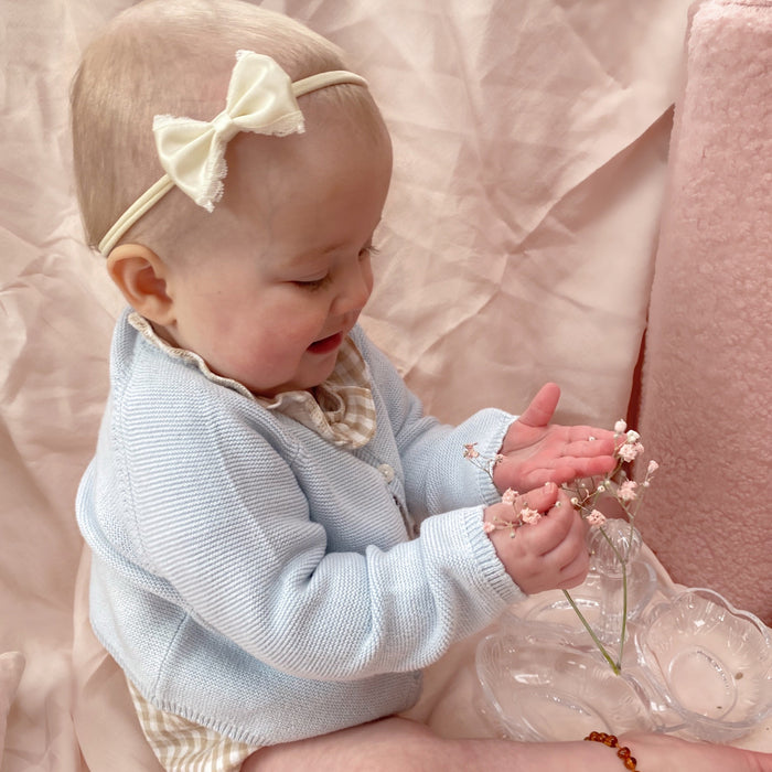 Fleur Frill Satin Baby Bow Headband / Ivory
