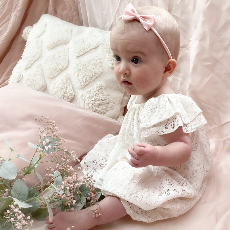 Fleur Satin Baby Bow Headband/ Blossom Pink