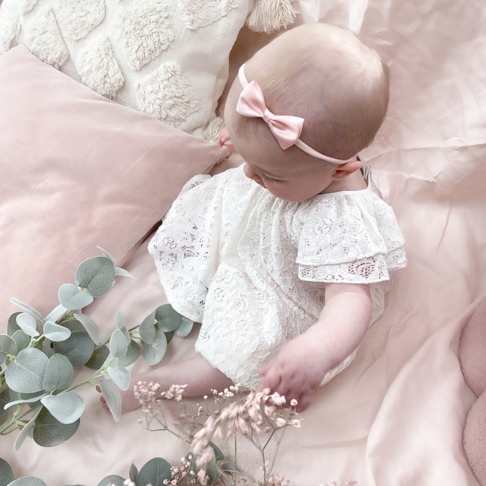 Fleur Satin Baby Bow Headband/ Blossom Pink
