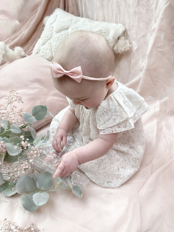 Fleur Satin Baby Bow Headband/ Blossom Pink