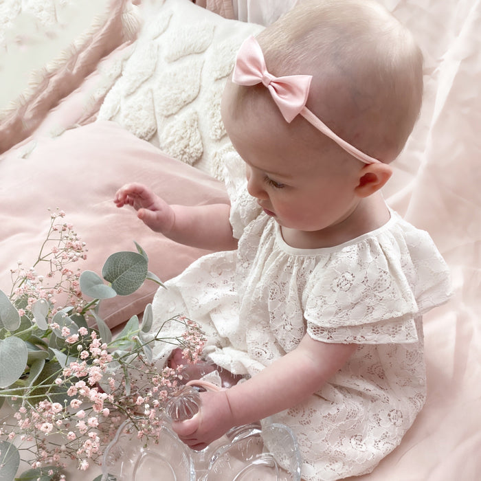 Fleur Satin Baby Bow Headband/ Blossom Pink