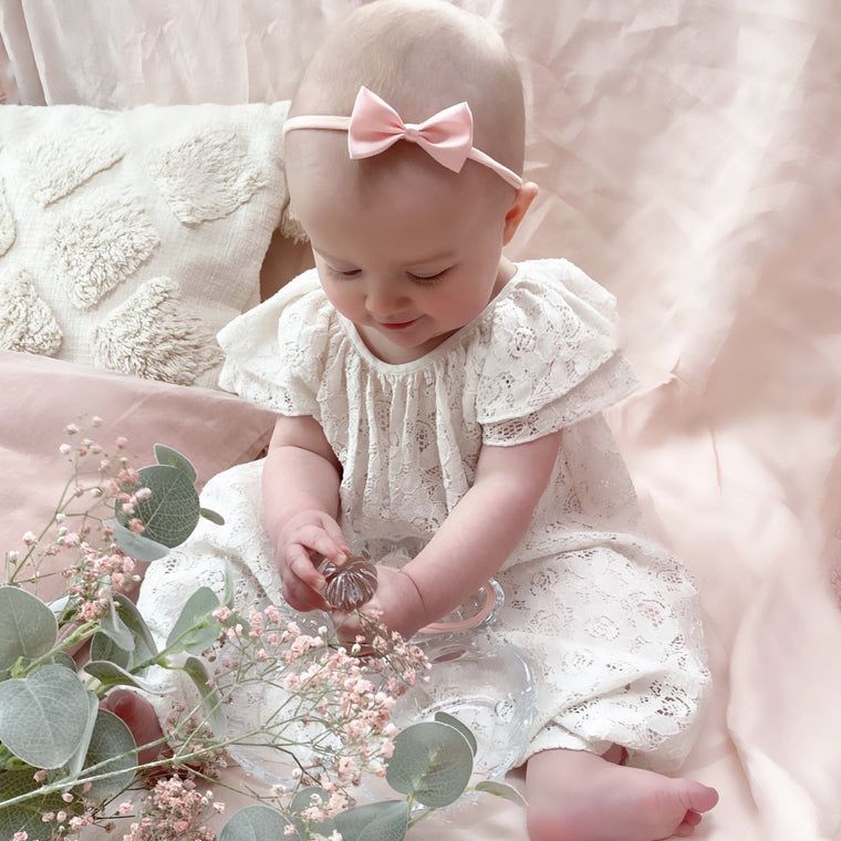Fleur Satin Baby Bow Headband/ Blossom Pink
