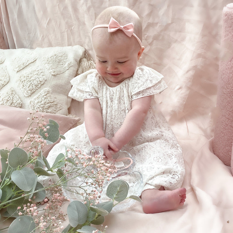 Fleur Satin Baby Bow Headband/ Blossom Pink