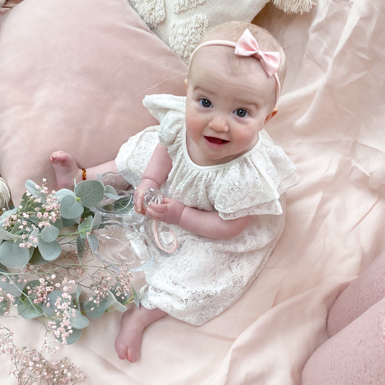 Fleur Satin Baby Bow Headband/ Blossom Pink