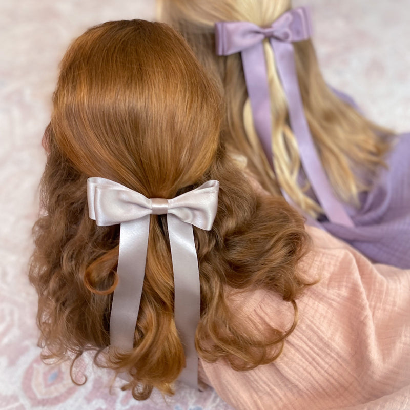 FLEUR Satin Bow Barrette/ SILVER PEARL