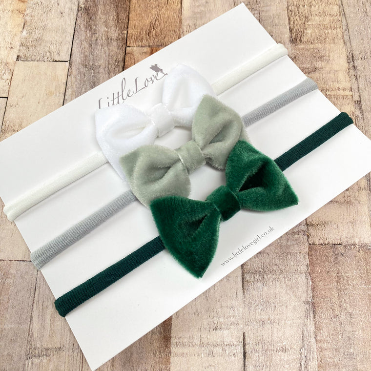 Velvet Baby Bow Set / MISTLETOE