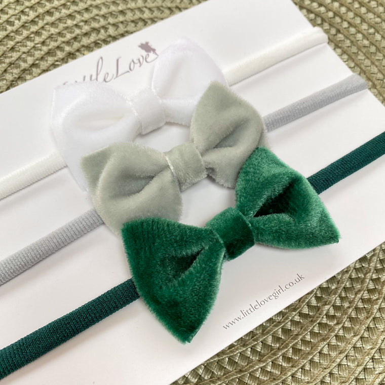 Velvet Baby Bow Set / MISTLETOE