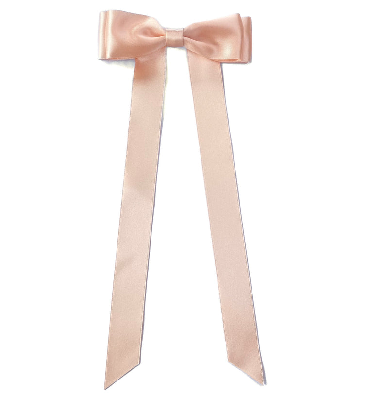 Satin Bow Barrette in Peach Blush, for flower girls and weddings, Oversize satin hair bow, peach satin hair bow, silk satin hair bow uk, peach bow for flower girl, flower girl bow satin, large silk bow uk, peach satin bow, barrette, hair bow for flower girl, flower girl peach hair bow