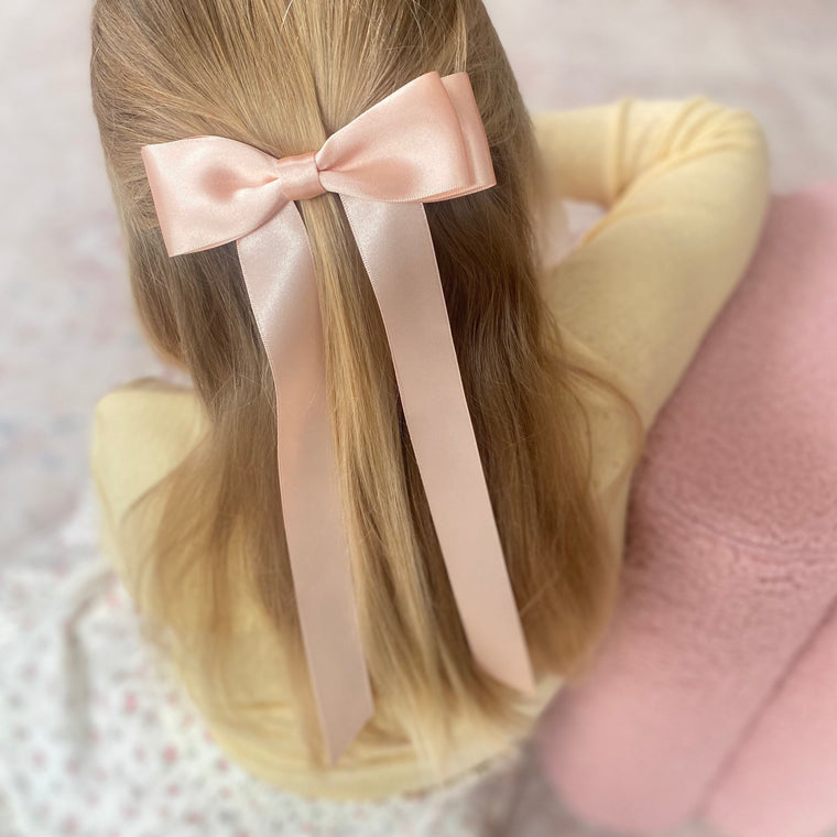 FLEUR Satin Bow Barrette/ PEACH BLUSH