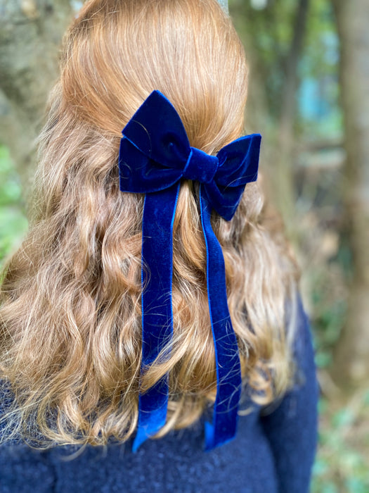 Oversized Velvet Bow Hair Barrette/ NAVY