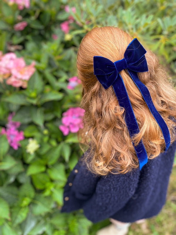 Oversized Velvet Bow Hair Barrette/ NAVY