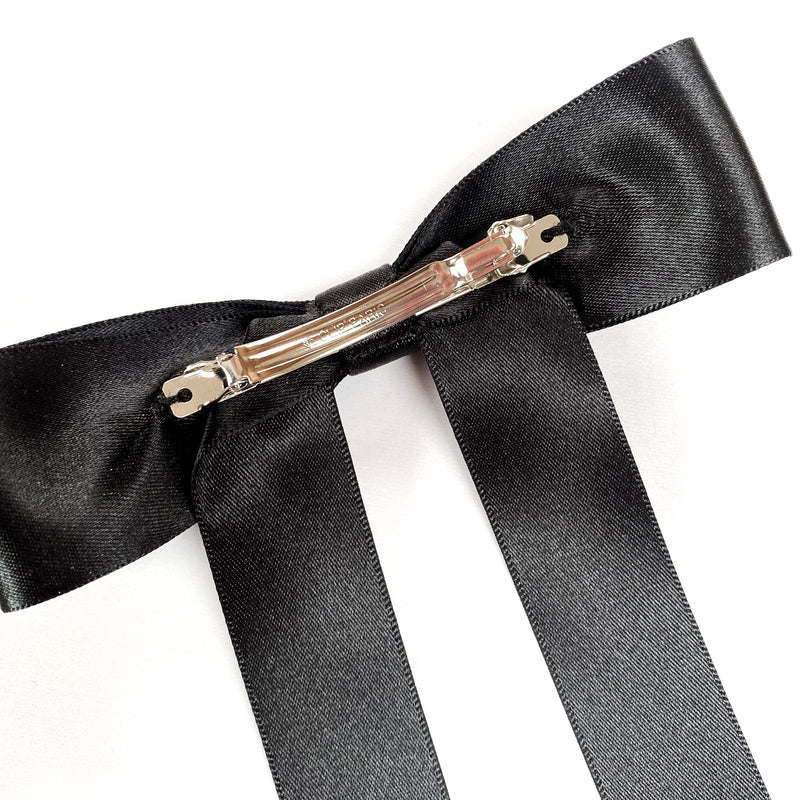 FLEUR Satin Bow Barrette/ JET BLACK