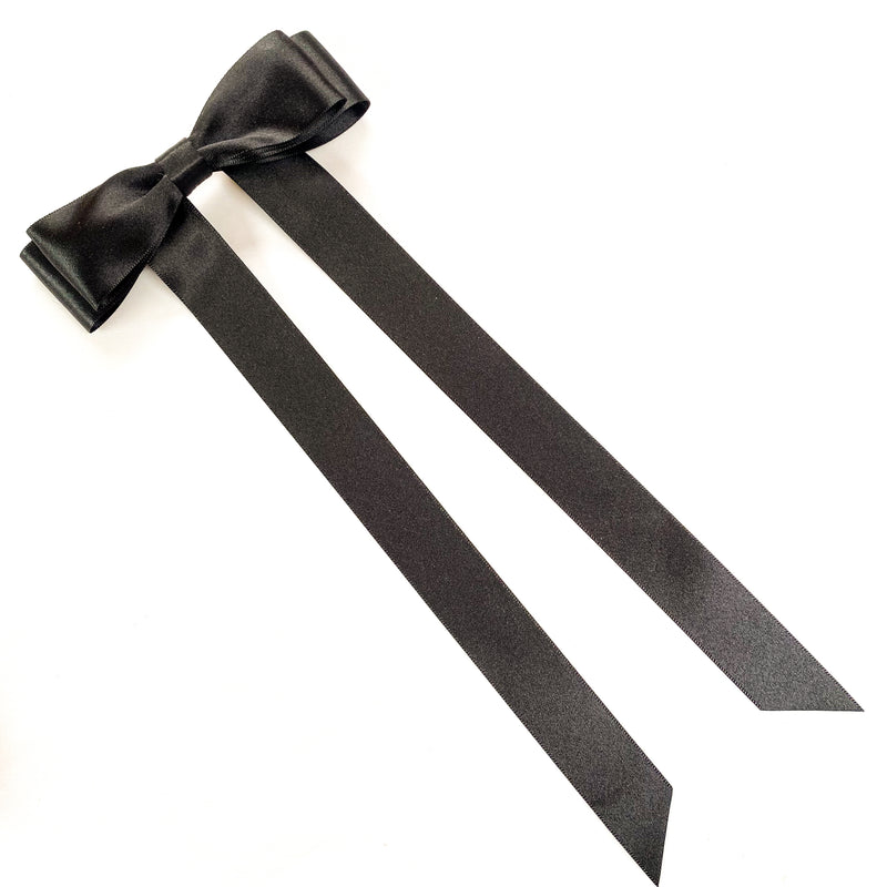 FLEUR Satin Bow Barrette/ JET BLACK