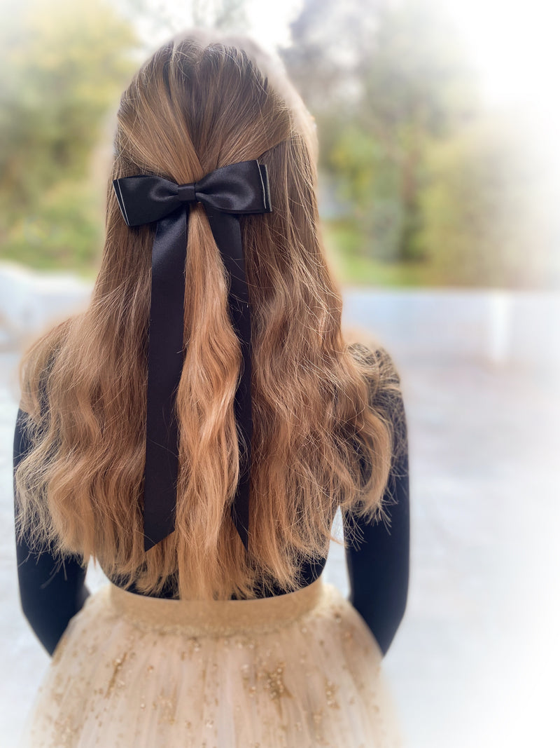 FLEUR Satin Bow Barrette/ JET BLACK