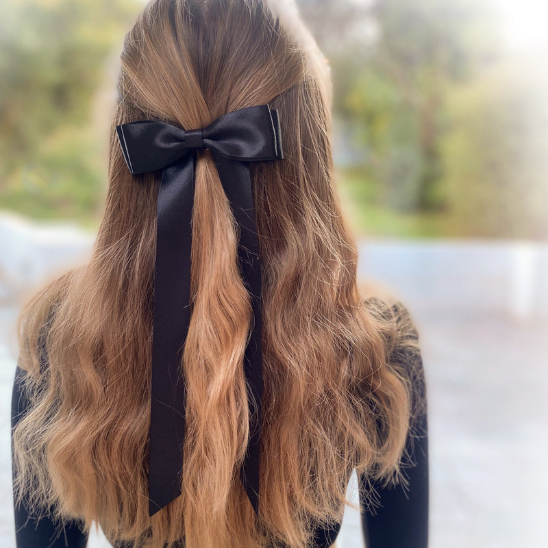 FLEUR Satin Bow Barrette/ JET BLACK
