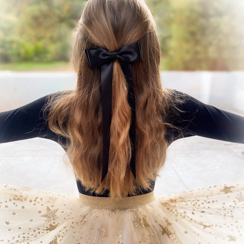 FLEUR Satin Bow Barrette/ JET BLACK