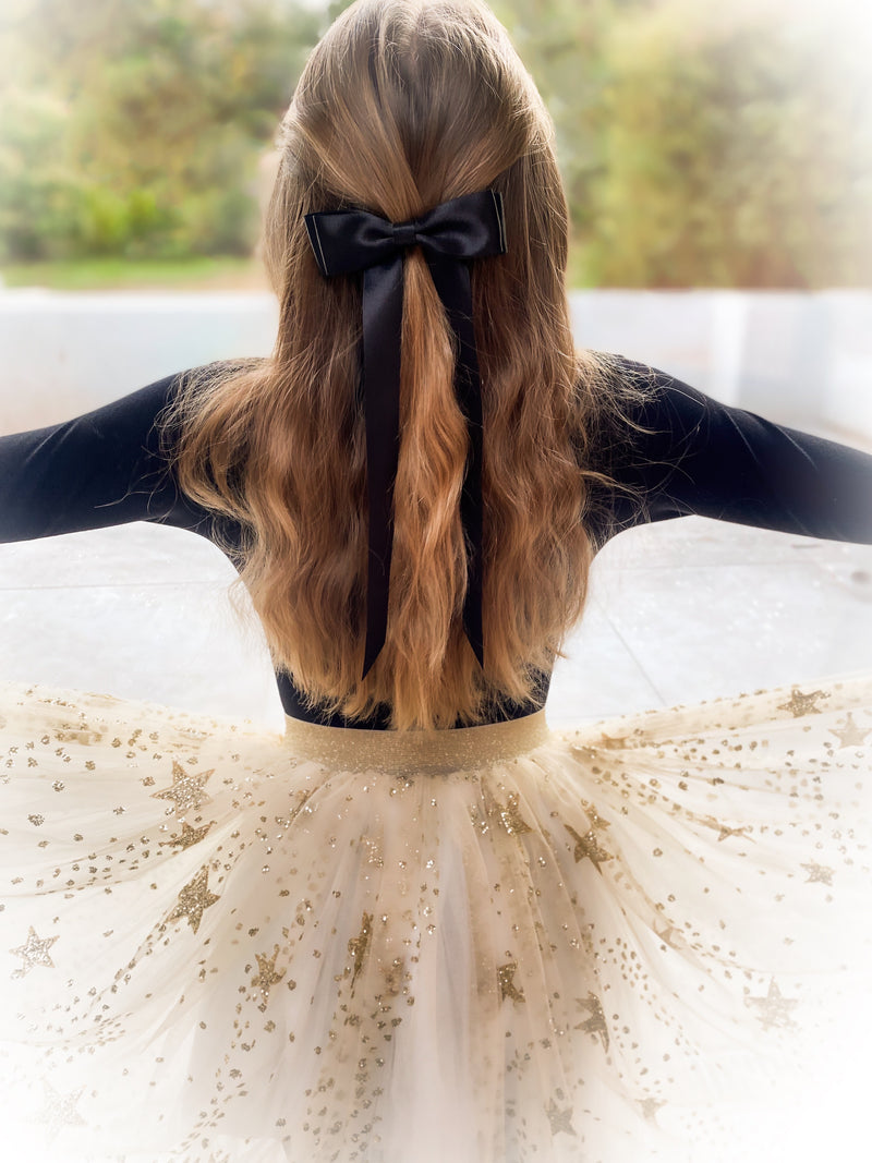 FLEUR Satin Bow Barrette/ JET BLACK
