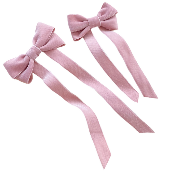 Blush Pink Velvet Hair Bow Barrettes Cut out image on white background, flower girl bows pink cut out