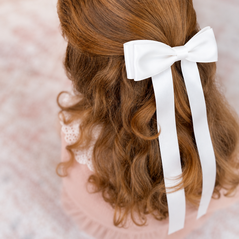 FLEUR Satin Bow Barrette/ LILY WHITE