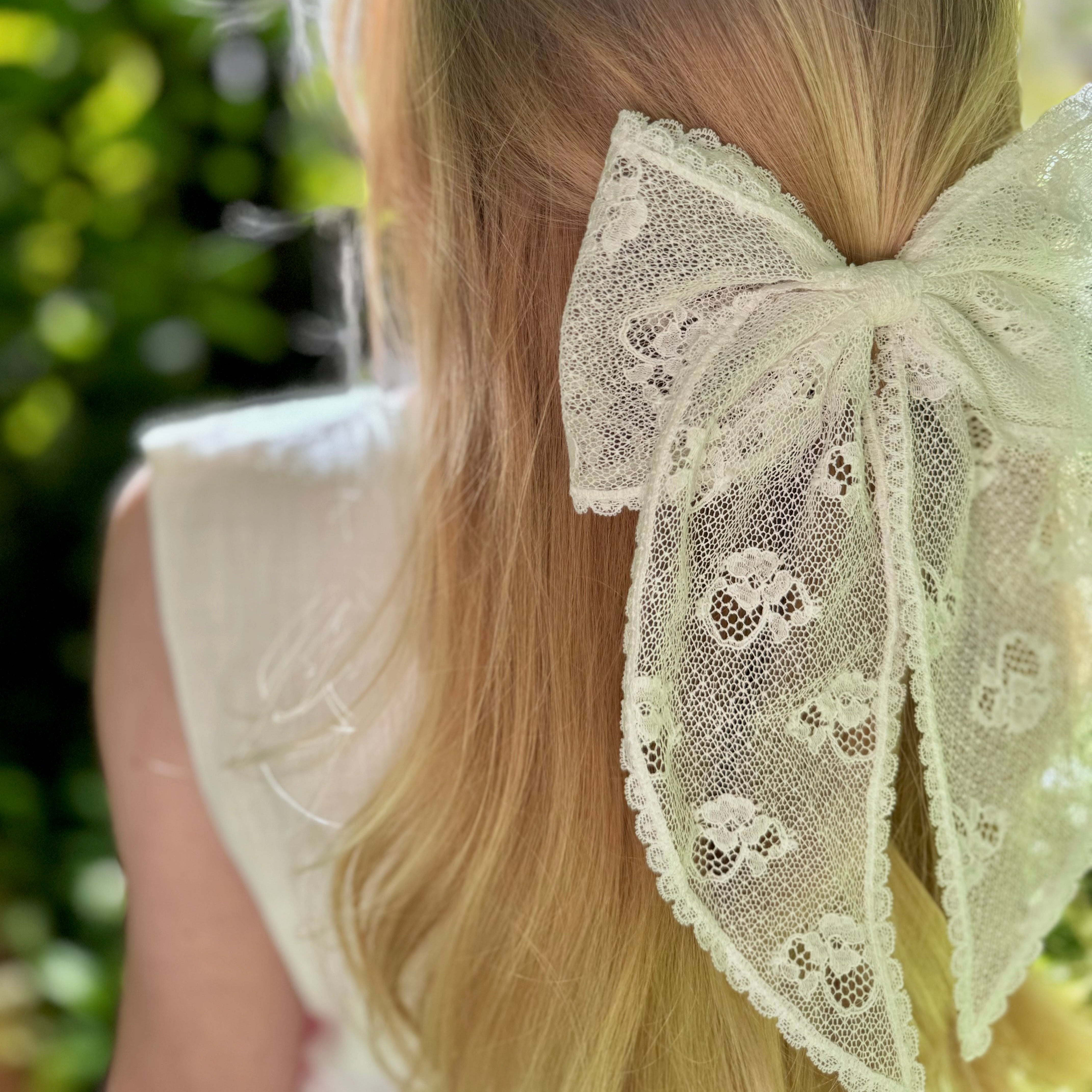 Little Love Lace Bow Barrette in Ivory, Ivory Lace hair bow child, Lace Hair Bow in Ivory, Lace hair bow flower girl, Flower girl hair bow, flower girl bow, Ivory flower girl bow for hair, hair bow for flower girl, white lace hair bow, lace hair bow clip, bridesmaid hair bow ivory
