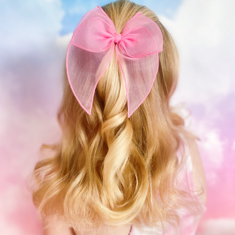 Little Love Silk Organza Barbie inspired Hair Bow in bright pink for little girls, silk organza bow, silk hair bow, barbie bow for hair, bright pink hair bow, hair clip for flower girl, barbie bow, candy pink hair bow, organza hair bow for little girls, silk organza blush bow, pink hair bow, barbiemovie, barbiecore