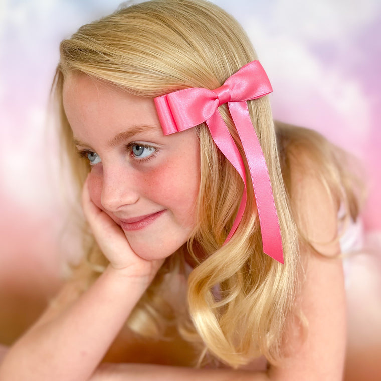 Barbie Pink Satin Bow Hair Bow Barrette, oversize pink satin hair bow, Pink satin hair bow, pink satin hair bow uk, barbie bow for hair, bright pink hair bow, barbie hair bow for little girls, barbie bow, candy pink hair bow, organza hair bow for little girls, bright pink hair bow, barbiemovie, barbiecore