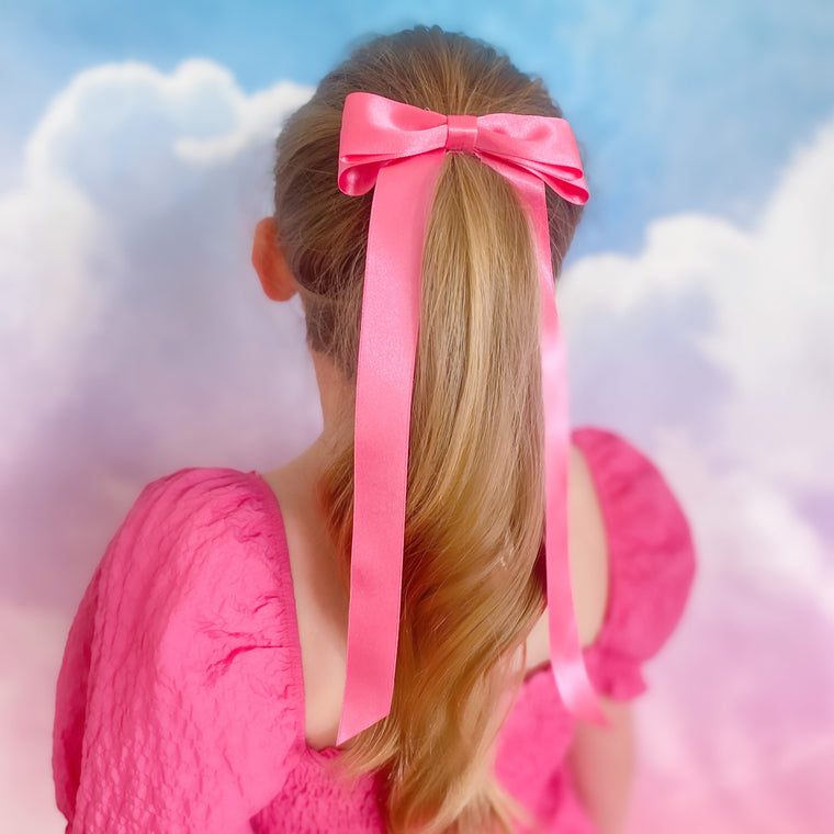 Satin Bow Barrette/ BARBIE PINK