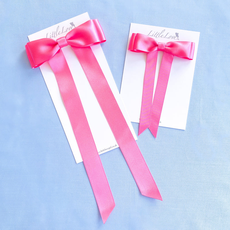 Satin Ribbon Ponytailer- Hot Pink + Light Pink Pink/Light Pink