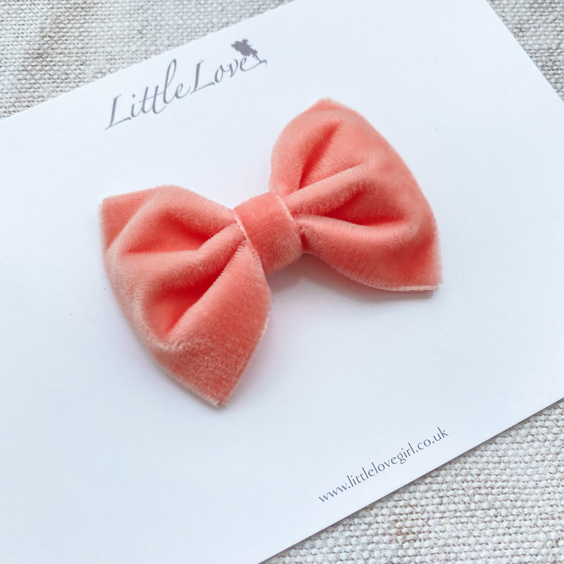 Coral velvet bow hair clip Little Love